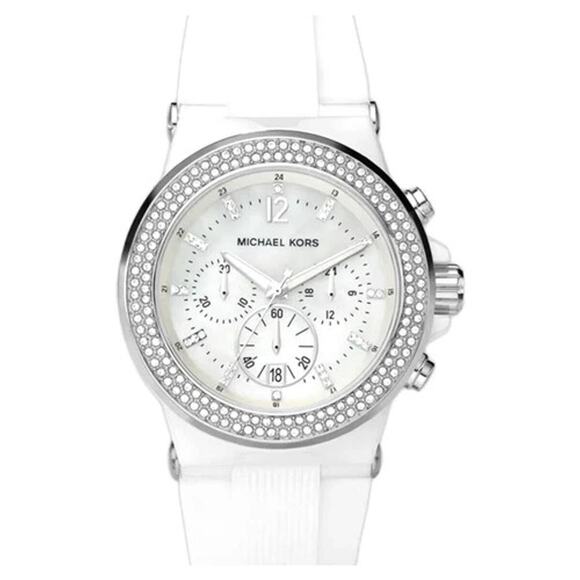 Michael Kors Chronograph Crystal Silicone Ladies Watch White MOP MK5392 - Picture 1 of 10